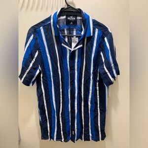 Hollister button up shirt (black,white,blue) (stripes)